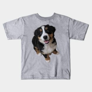 Bernese Mountain Dog Puppy with Pink Background Kids T-Shirt